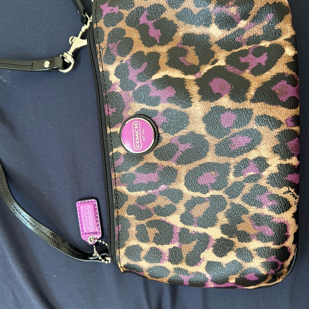 Coach Crossbody Bag with Purple and Brown Leopard Print